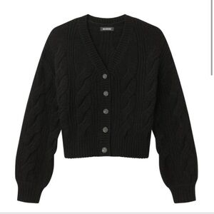 Naadam cropped cable knit luxe black cardigan wool/cashmere XXS